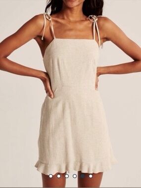 Abercrombie & Fitch Linen Oatmeal Tie Strap Mini Dress size Medium